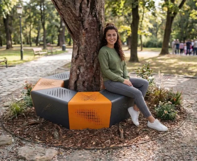 Şehir peyzaj projeleri için modern ve dayanıklı ağaç dibi ızgara oturak sistemi