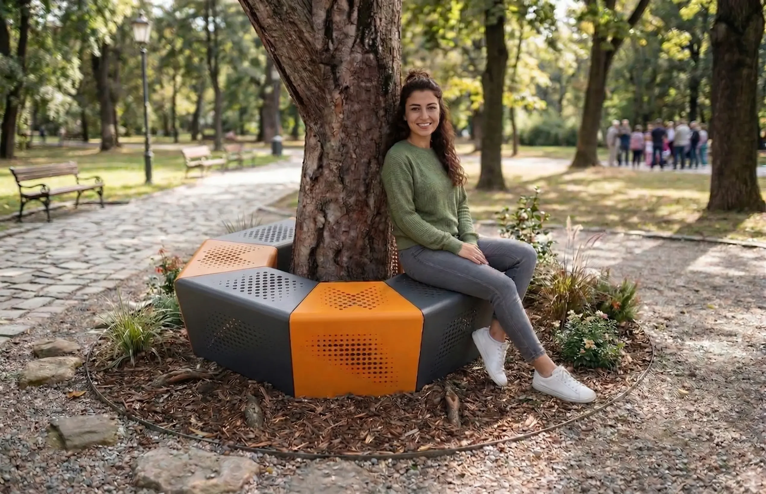 Şehir peyzaj projeleri için modern ve dayanıklı ağaç dibi ızgara oturak sistemi