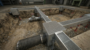 Hijyenik iç mekan uygulamaları için AISI 316 paslanmaz çelik dikdörtgen drenaj kanalı genel görünümü.