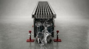 Hijyenik iç mekan uygulamaları için AISI 316 paslanmaz çelik dikdörtgen drenaj kanalı genel görünümü.