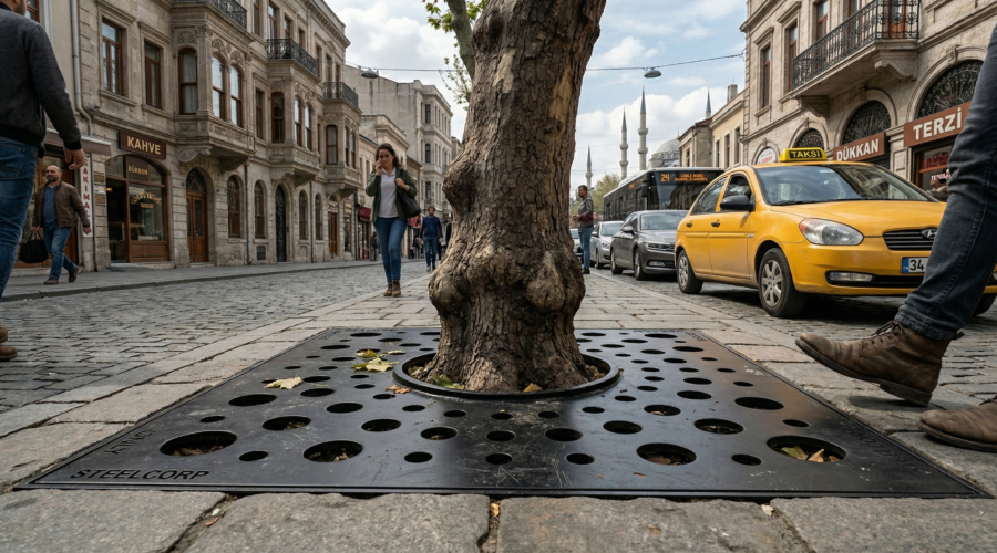 Dış mekan koşullarına uygun, dayanıklı S235JR çelik, korozyona dirençli paslanmaz çelik ve hafif alüminyum gibi farklı malzeme seçenekleriyle üretilen, tercih ettiğiniz RAL renk kodunda boyanan ağaç dibi ızgaraları. TSE kalite standartlarında üretim.