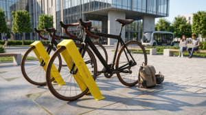 Modern şehir projeleri için tasarlanan STEECORP STC-BYC metal bisiklet durağı uygulaması.