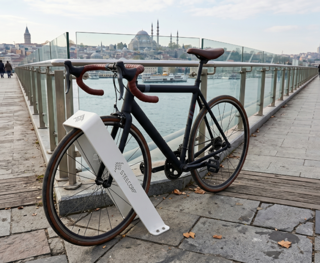 Modern şehir projeleri için tasarlanan STEECORP STC-BYC metal bisiklet durağı uygulaması.