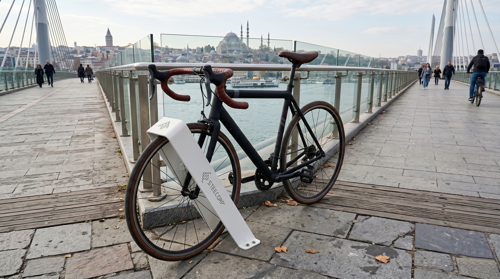 Modern şehir projeleri için tasarlanan STEECORP STC-BYC metal bisiklet durağı uygulaması.