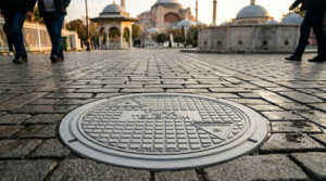 STEECORP menteşeli kompozit rögar kapağı altyapı uygulaması.