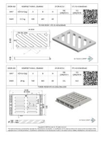 STEECORP kompozit kanal ızgarası ölçüleri ve teknik çizim tablosu.