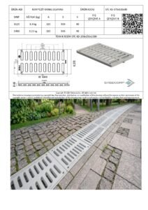 STEECORP kompozit kanal ızgarası ölçüleri ve teknik çizim tablosu.
