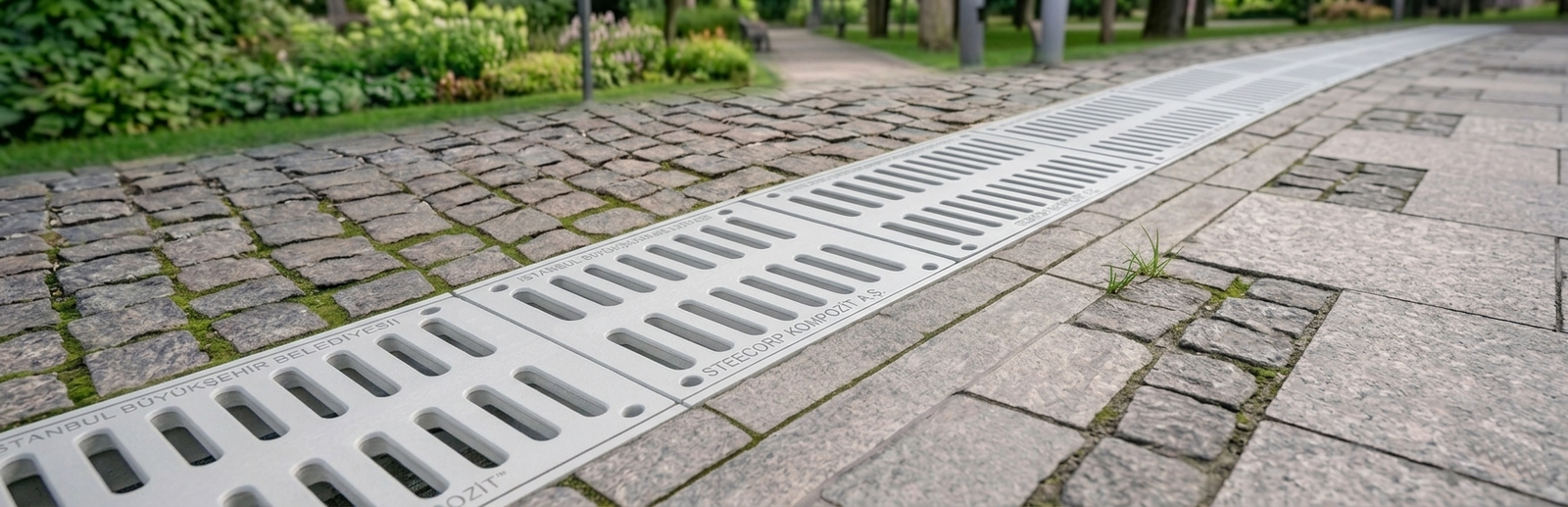 STEECORP kompozit kanal ızgarası ölçüleri ve teknik çizim tablosu.